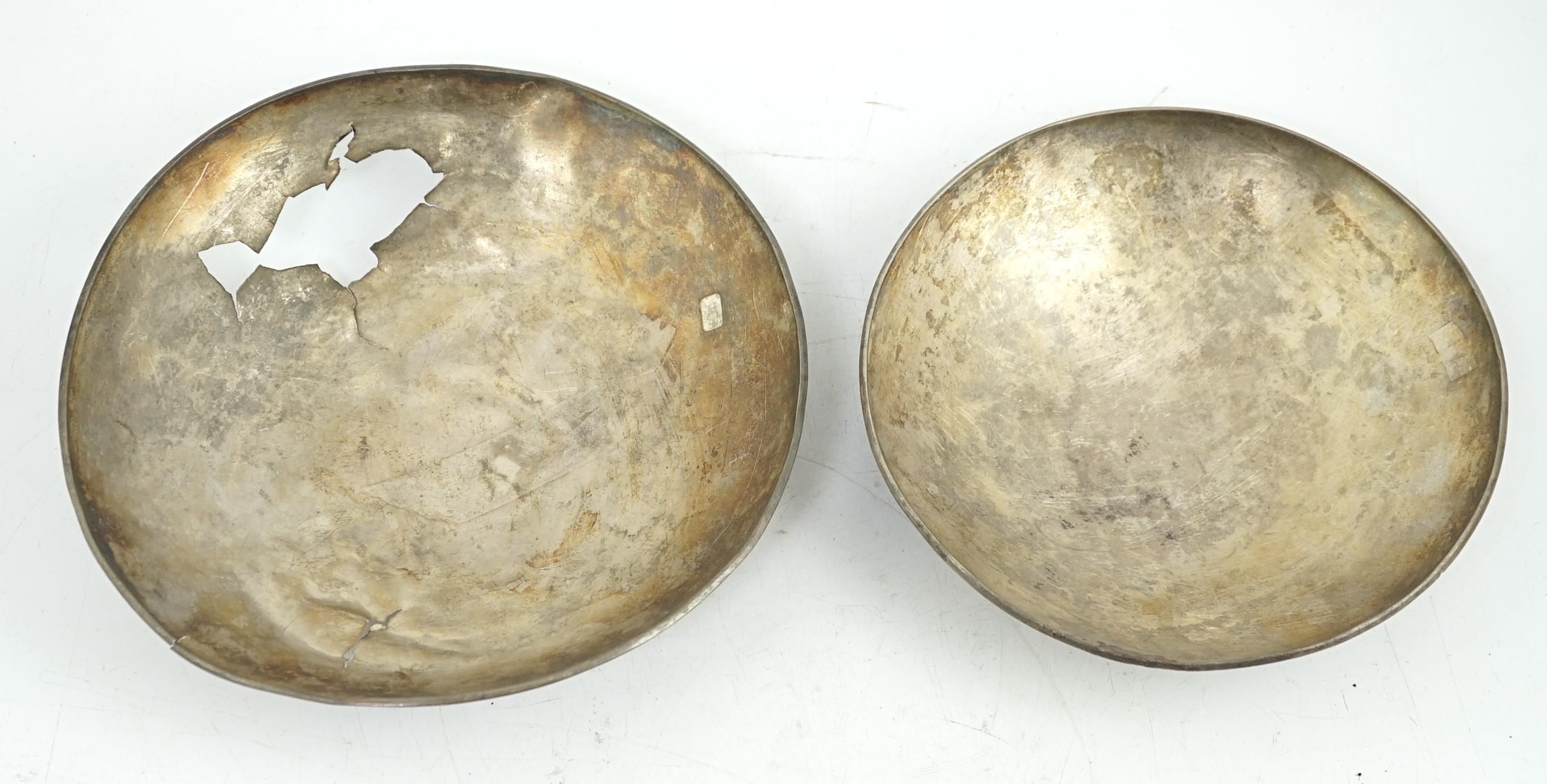 Two silver phialai, Gandhara, 1st century BC - 1st century AD, one incomplete